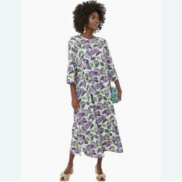 TUCKERNUCK Jamie Tuscan Plum Fruit Midi Dress Size Medium Long Maxi Shift - Picture 10 of 10